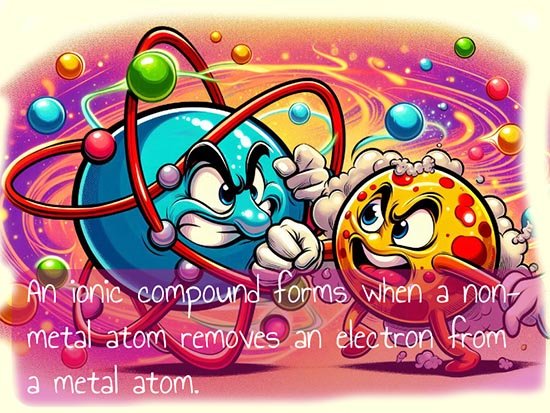 Cartoon style image to show how an ionic compound forms